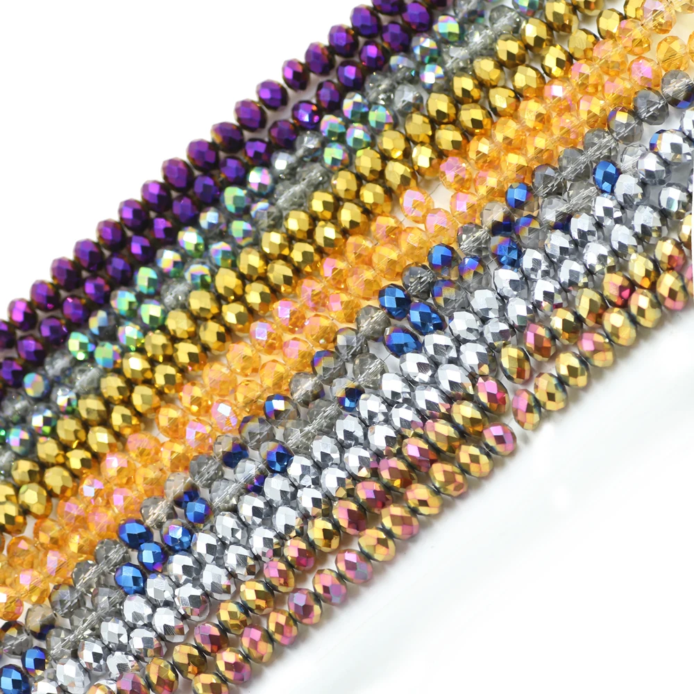 4MM Faceted Glass Rondelle Beads For Jewelry Making Adults Bulk Crystal Lampwork Beading Charm Bracelet DIY Crafts 130pcs/strand