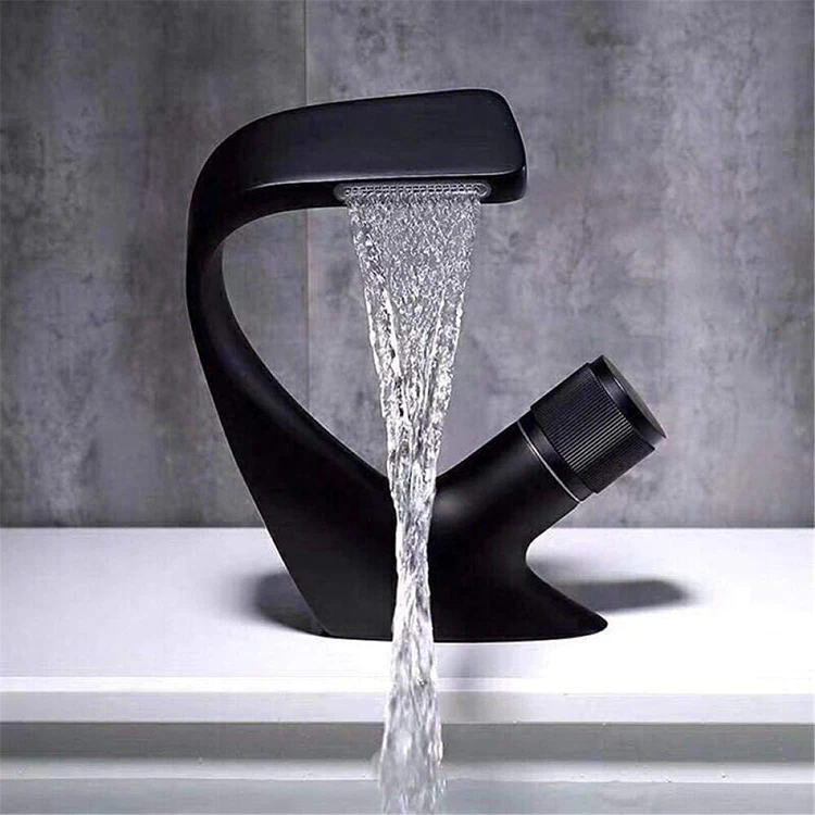 Modern Design Bathroom Lavatory Tap Tapware Copper Black Chrome Hot and Cold Washbasin Waterfall Faucet