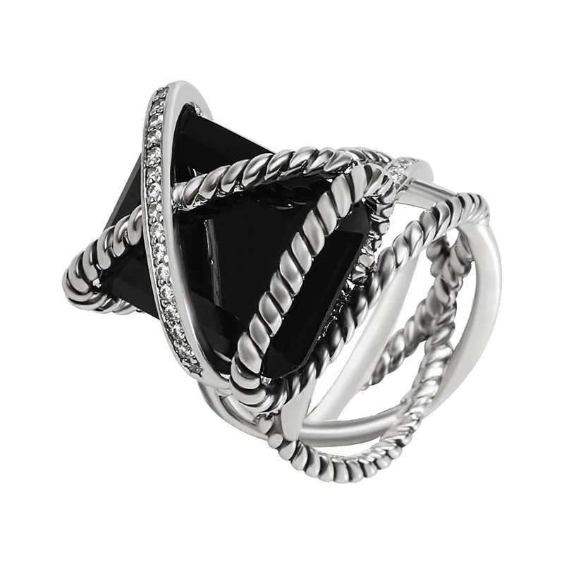 High Quality European And American Popular Jewelry David iyurmansCable Newline Retro Ring Color Square Zircon Wholesale