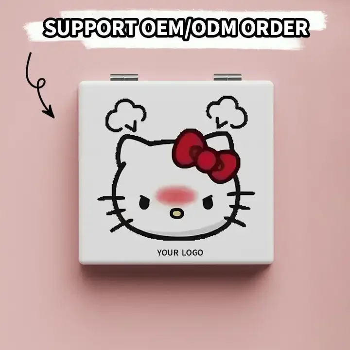 Helloed Kitty Small Portable Personalised Fashionable Mirror Square Double side Fold Portable Makeup Compact Mirror Beauty Tools