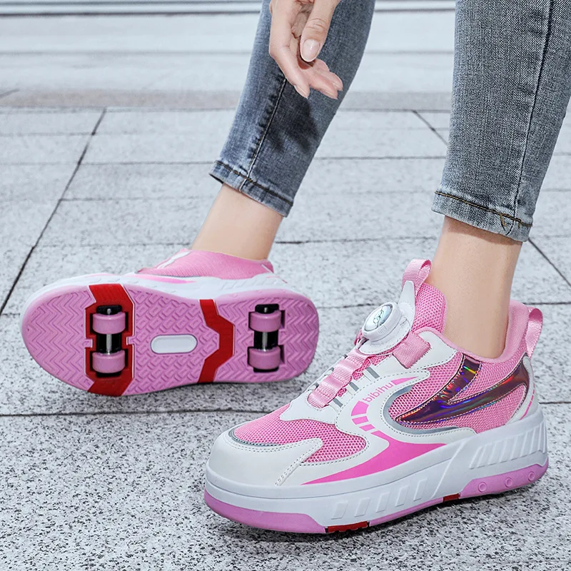 Black Derby Roller Skates 4 Shiny Wheel Classic Double-Row Roller Skates for Indoor and Outdoor