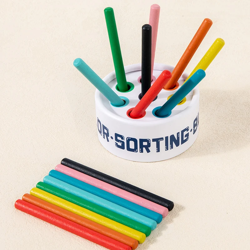 Factory Price New Arrival color sorting bucket toy wooden color cognitive toy montessori educational toys kids