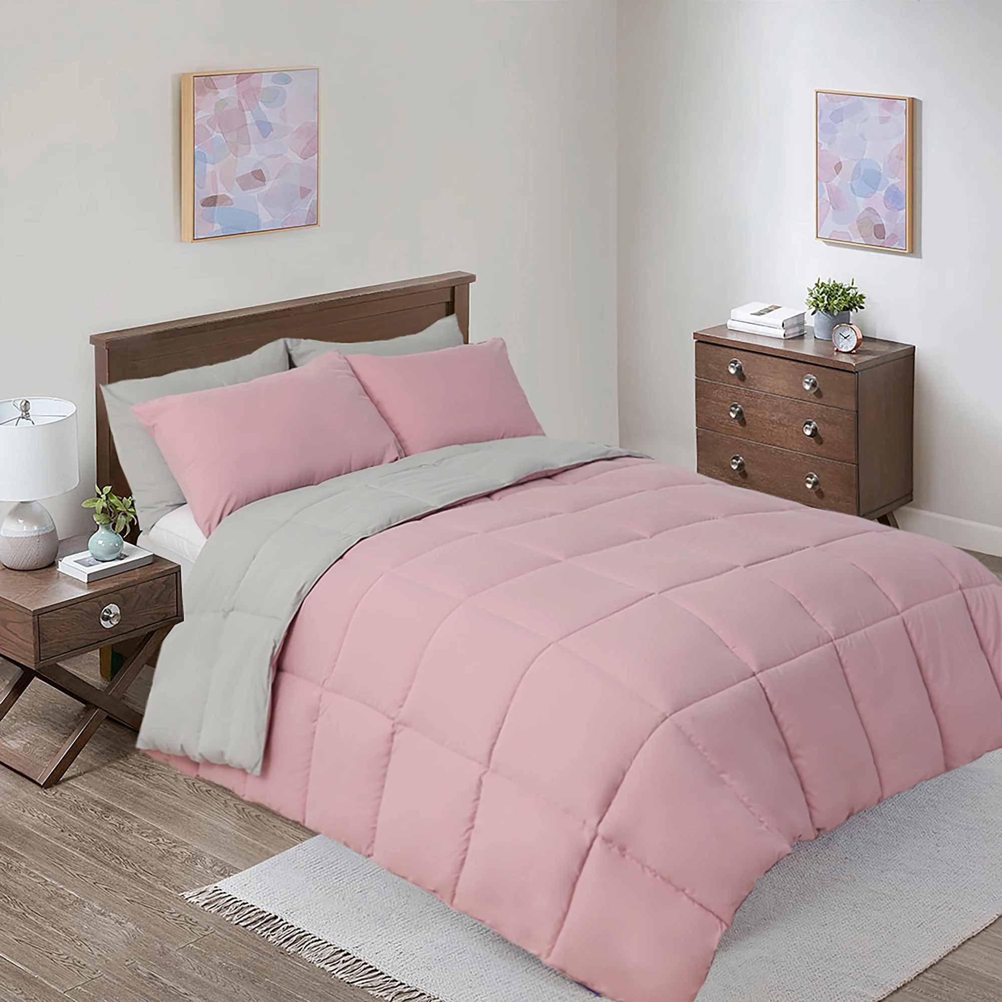 Pink and Light grey comforter Sets Bedding  sets luxury queen  kids  baby comforter