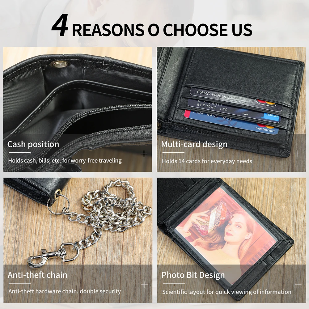 MARRANT Men Bifold Slim Wallets Card Holder Zipper Coin Purse billeteras para hombre Wallet Chain Men Genuine Leather Wallet