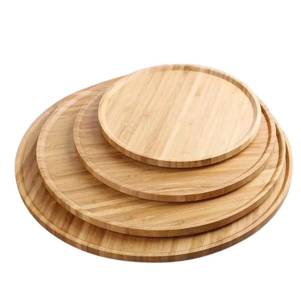 100% Natural Wood Plate Dish Customized Logo Acceptable Engraving Round Rolling Tray Bamboo