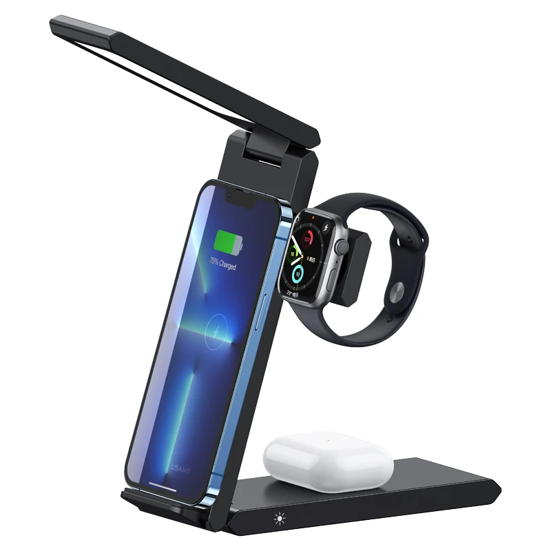 USAMS all in one folding phone wireless chargers pad wireless charging stand with table desk lamp phone stand