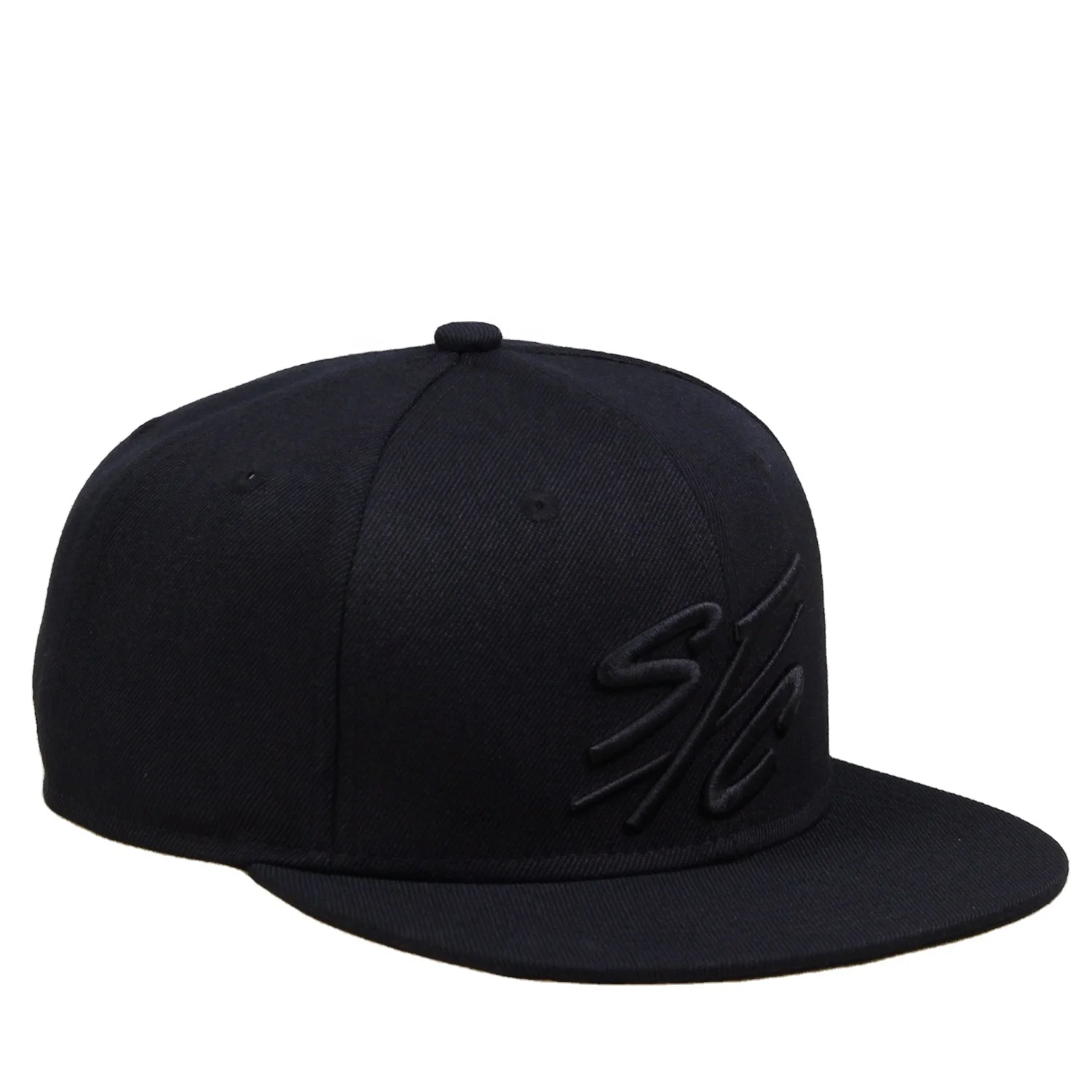 Classic Yupoong Style 80% Acrylic 20% Wool 6 Panel Black Snapback Cap 3D Embroidery Custom