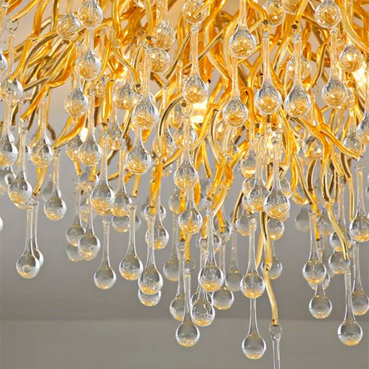 Gold Metal luxury large chandelier crystal Clear Glass Modern branch antler K9 crystal chandelier