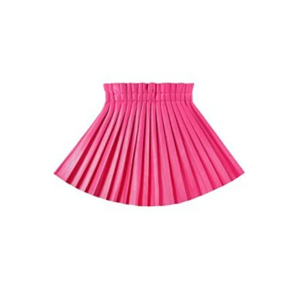 new girls leather skirt pu leather children waist pleated skirt