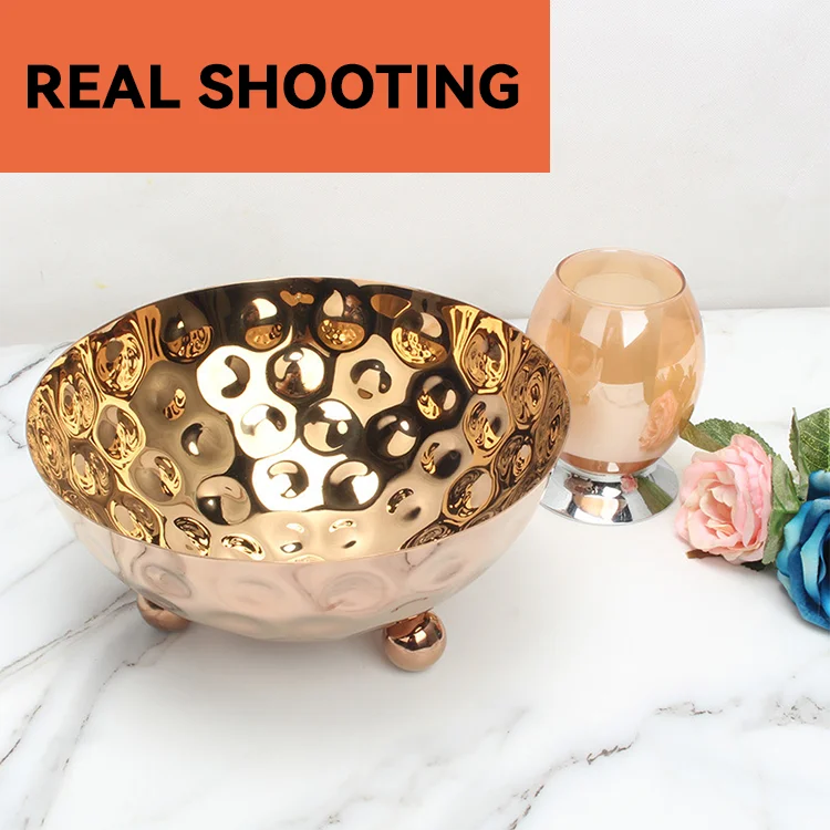 buffet decoration bowl hammered round salad bowl set silver fruit bowl stainless steel food display for sale