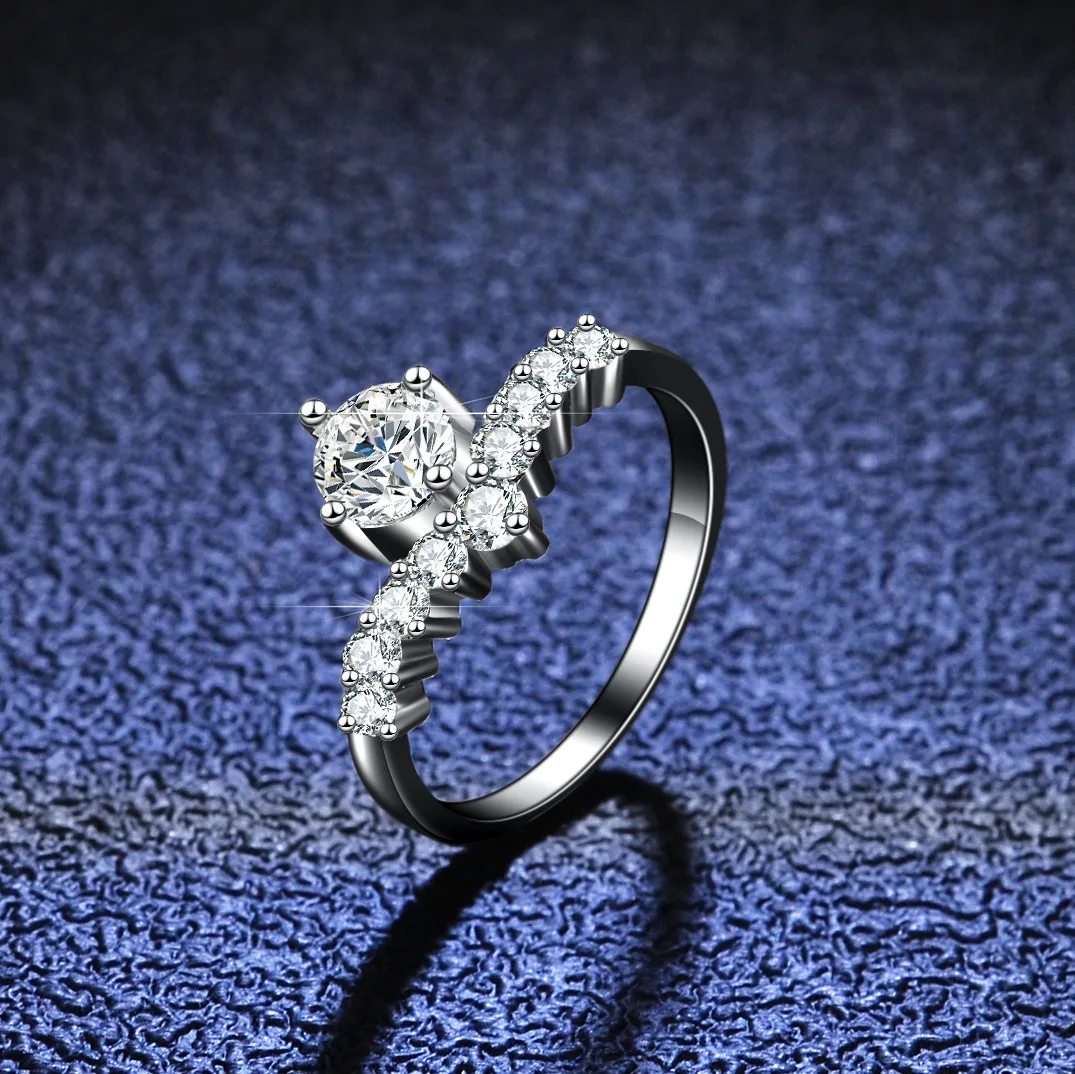 Moissanite female diamond silver ring princess crown 925 sterling silver ring