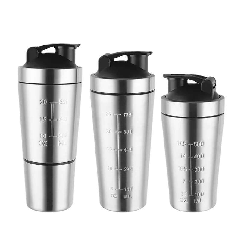2022 High Quality 600ml Stainless Steel Double Wall Vacuum Insulated Protein Shaker Water Bottle With Ball For GYM