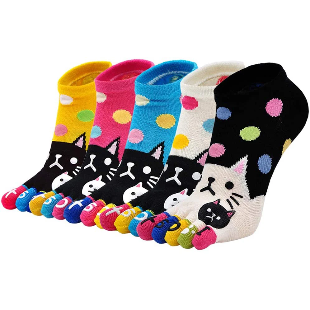 
Knitting Pattern 5 Toe Cotton Socks Five Finger Socks Cat Dog Cute Socks for Women and Girl 