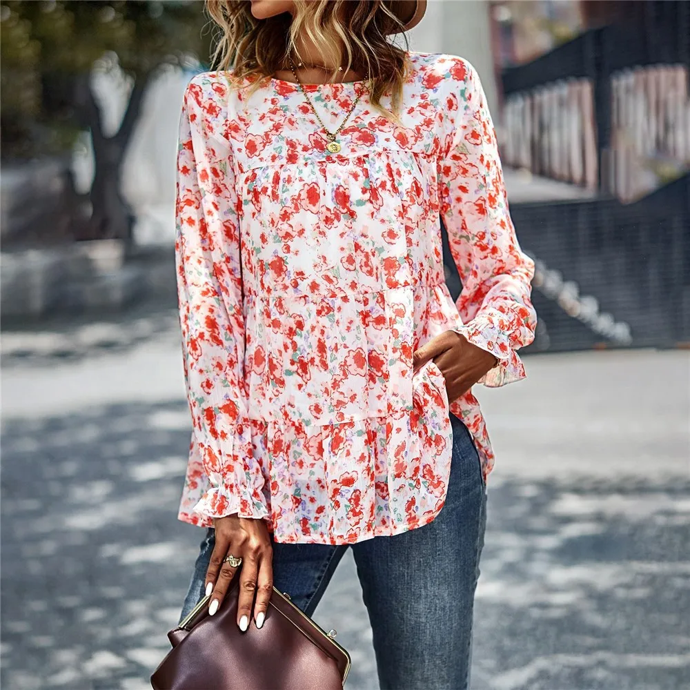 Tops And T Shirt For Women Custom Elegant Long Sleeve Ruffle Women Tops And Blouses