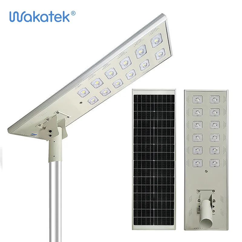 WAKATEK 60W wholesale IP67 waterproof outdoor 100w 120w all in one led solar street lights aluminum shell high quality 48 hours