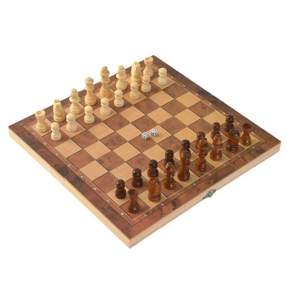 3 in 1 Wooden Chess Game Set Creative Folding Portable Chess Board Game Toy Foldable Chess Game