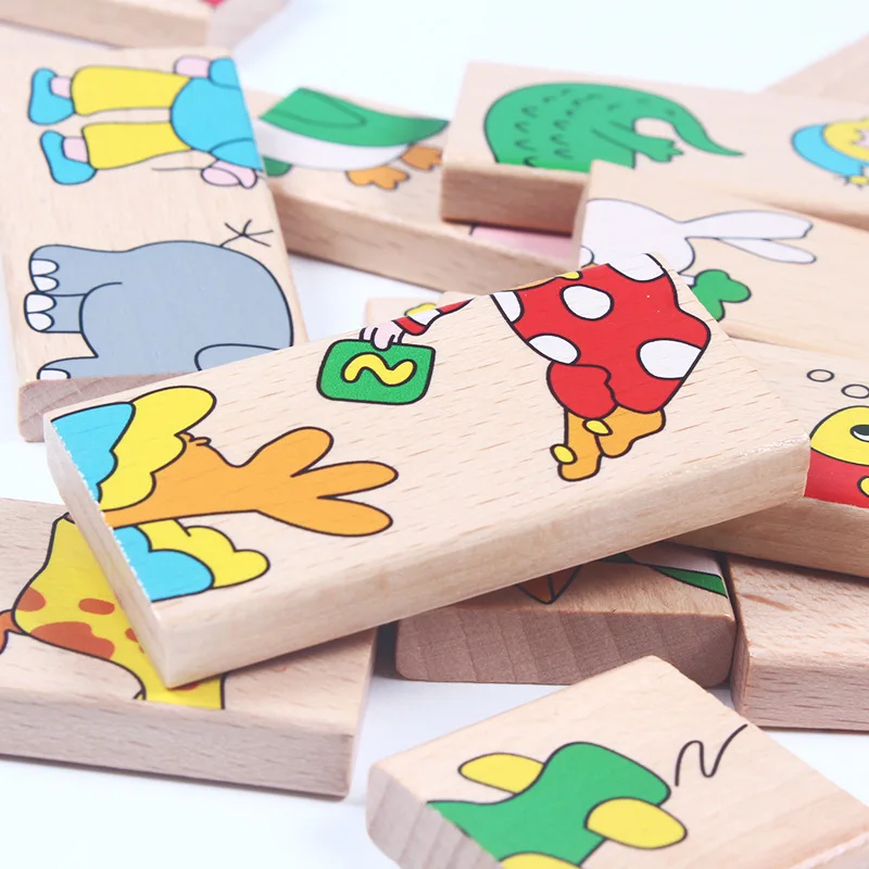 Animal Patterns Domino Jigsaw Puzzle Toys Domino kindergarten wooden toys