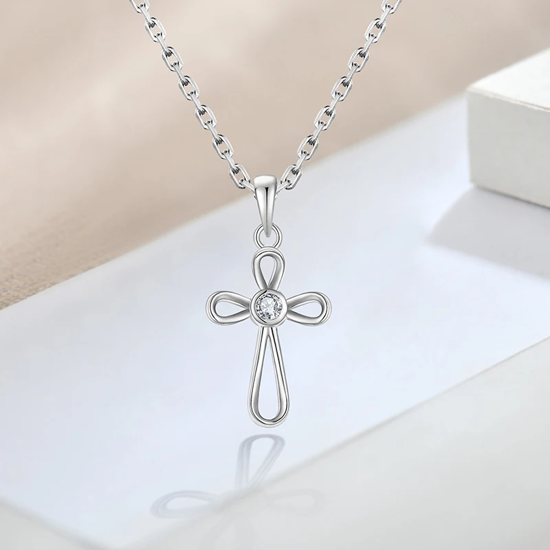 Factory Custom Sterling Silver 925 Diamond Cross 925 Sterling Silver Cross Pendant Cross Minimalist Necklace Sterling Silver 925