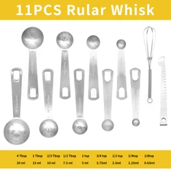 Nesting set of 8 Stainless Steel Measuring Spoons with Egg Whisk and Measuring Ruler Scrape