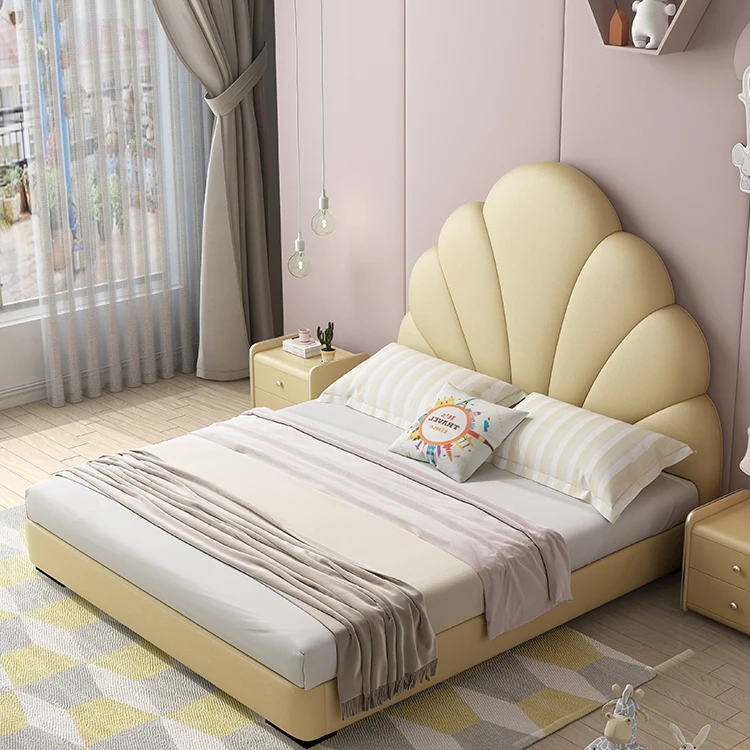 Airland Easy Assembly Complete Bed Upholstered Platform Bed Frame Mattress Foundation Luxury Children Girl Princess Bed