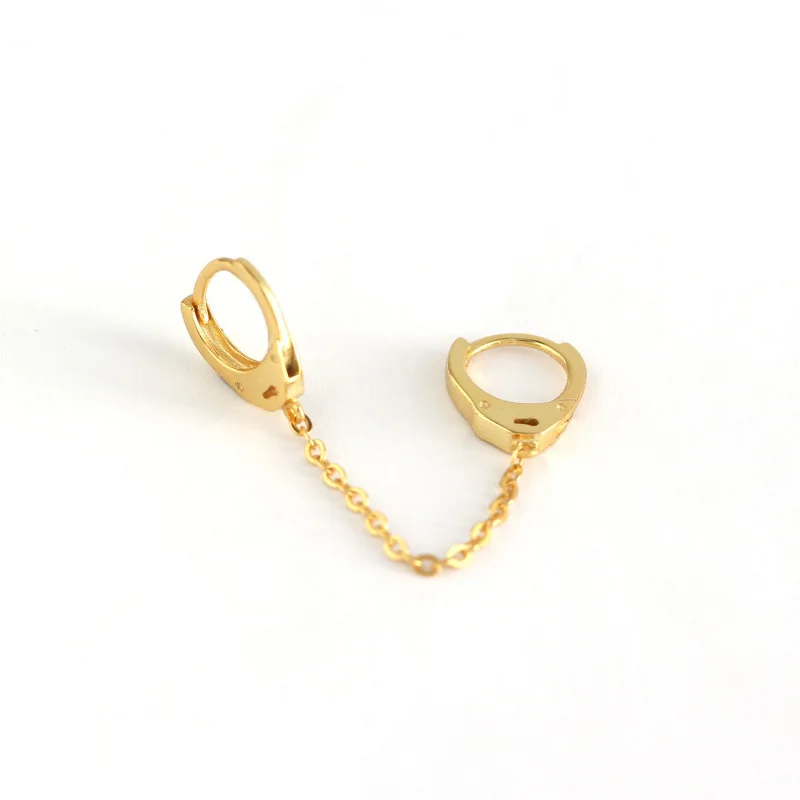 Creative Rock Handcuffs Cuban Link Chain Hoop Earrings Real 925 Sterling Silver Fashion Punk Unisex Jewelry