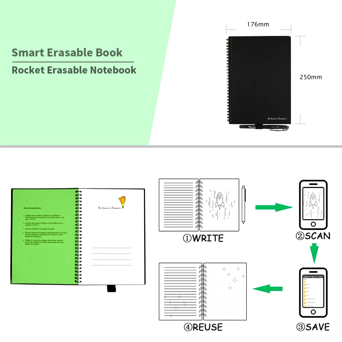 Умный многоразовый блокнот rocketbook перезаписываемая Волшебная