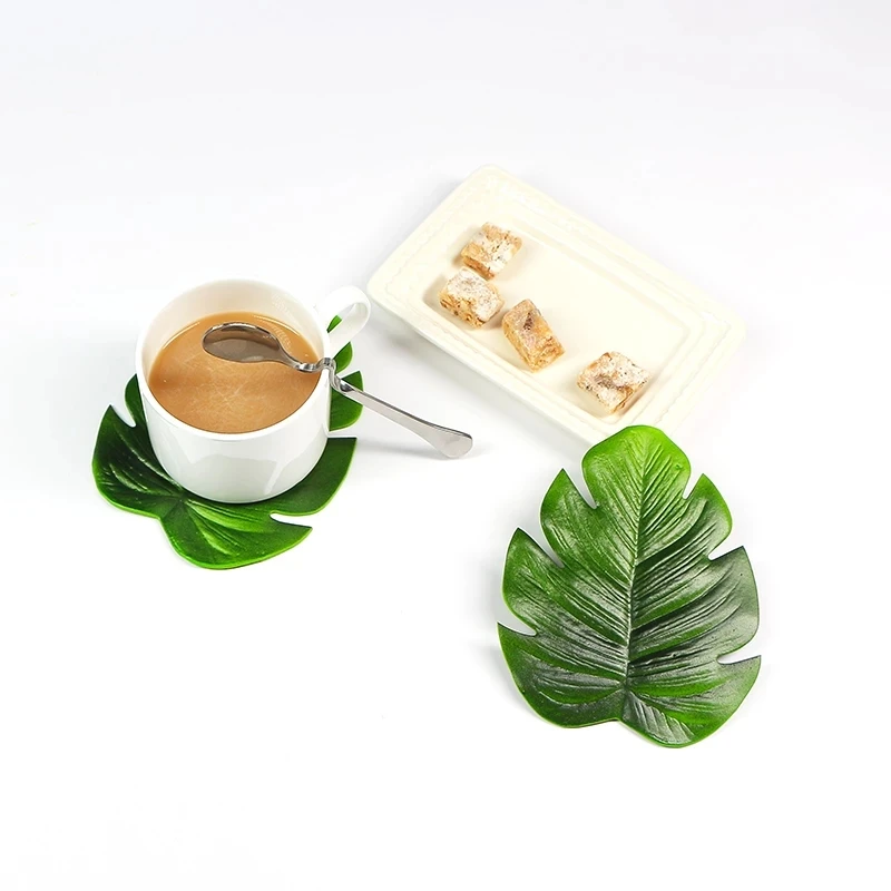 Tropical Artificial Palm Leaves Mat EVA Coasters Cup Bowl Pad Mat Coffee Tea Cup Drink Coaster for Hawaii Theme Party Decor