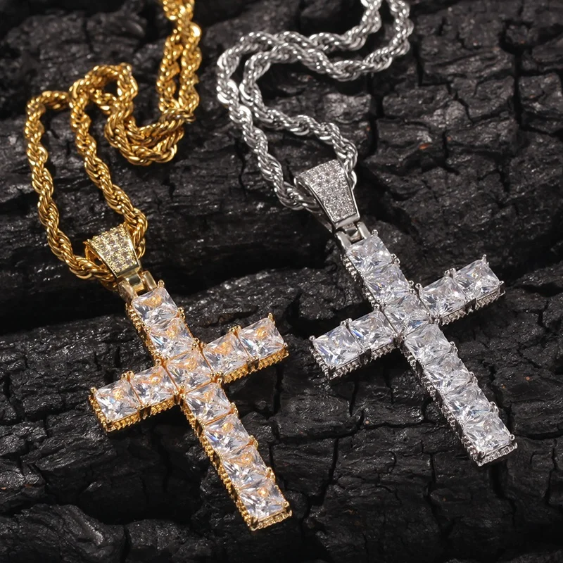 Hip Hop 18k Yellow Gold Unisex Iced Out Diamond Gold Cross Pendant