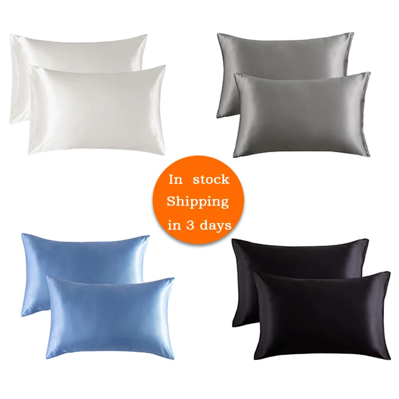 Fast shipping Silk Satin Pillow Case Envelope Closure Pillow Cover  Soft polyester satin pillowcase for hair and skin