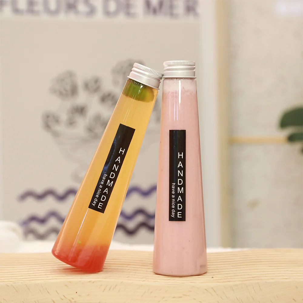 145ml 200ml Transparent Empty Plastic PET Drinking Bubble Tea Juice Packaging Bottles With Cap