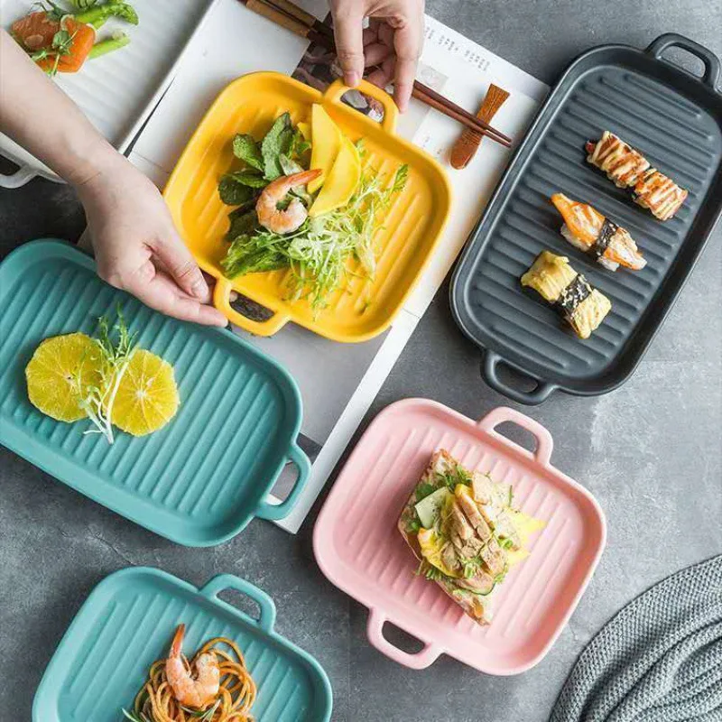 F1-78 смешной фарфор формы для выпечки лоток набор посуды Керамическая форма с ручками микроволновой печи