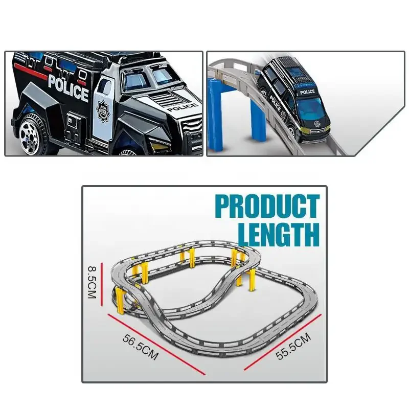 Racing track slot toys children electric die cast police car toy track for kids
