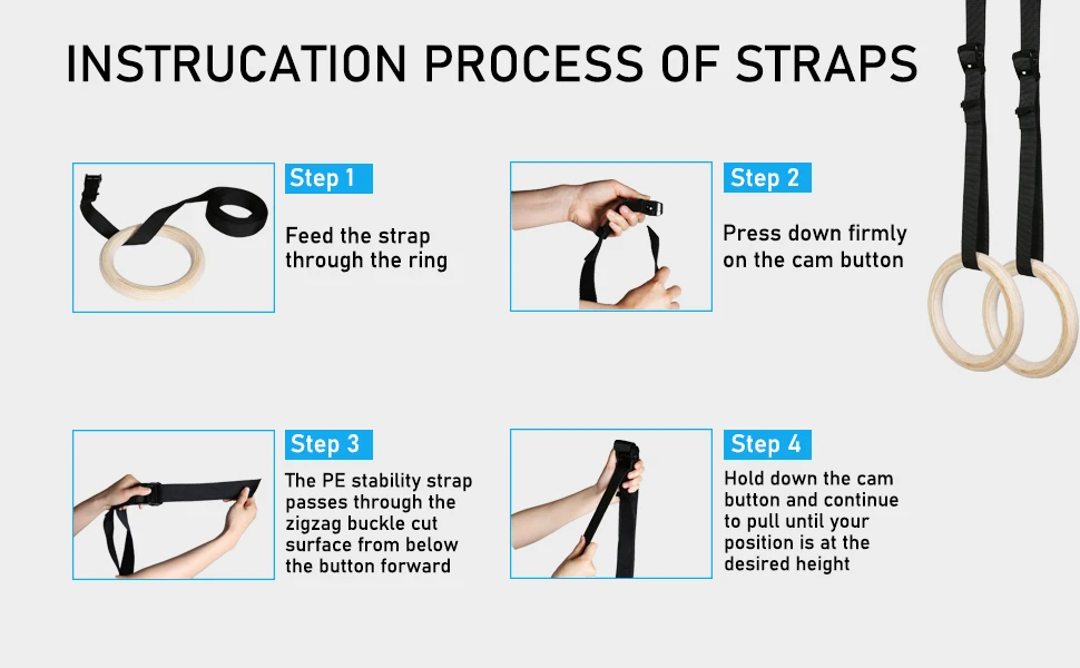 Wood Gymnastic Rings Adjustable Buckle Straps Anti-slip Belt For Strength Training Home Gym Body Workout