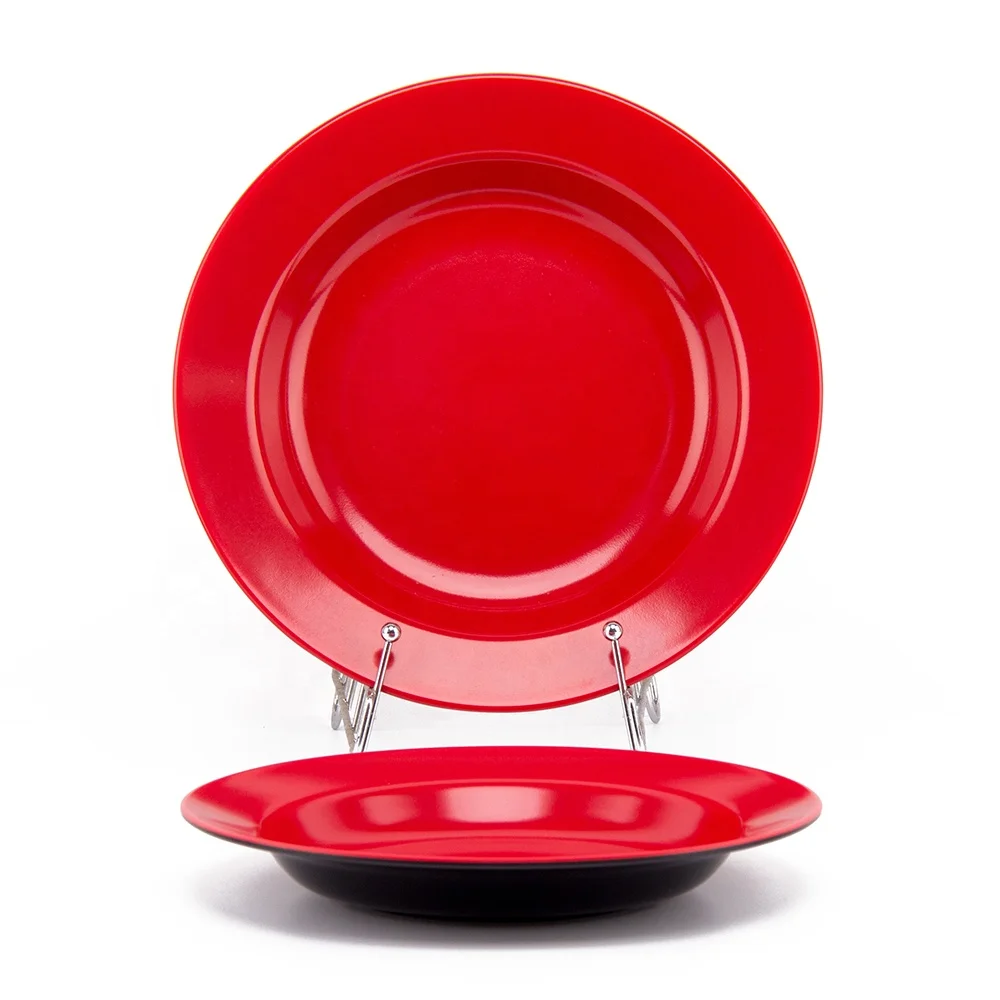 
Cheap Round Deep Dinner Plate Black and Red Two-color Wholesale Restaurant Dinner Plate 