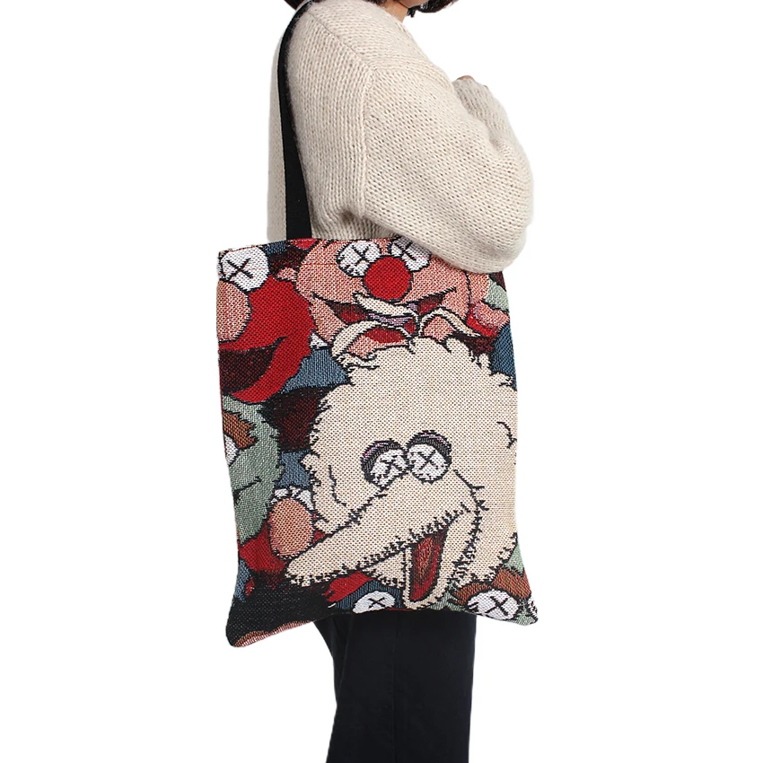 DT Custom woven tapestry tote bag Anime woven blanket fabric shopping bag