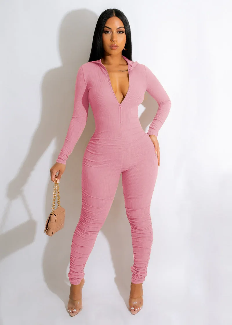 Sexy women jumpsuits Amazon new fall winter threaded zipper V neck butt lift sexy women jumpsuit 2023 jumpsuit