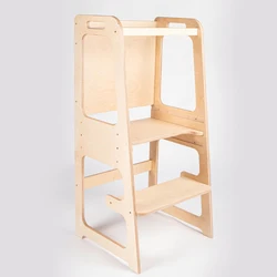 Toddler Convertible Kitchen Helper Adjustable Height Solid Wood Step Stool Cooking Learning Tower For Kids