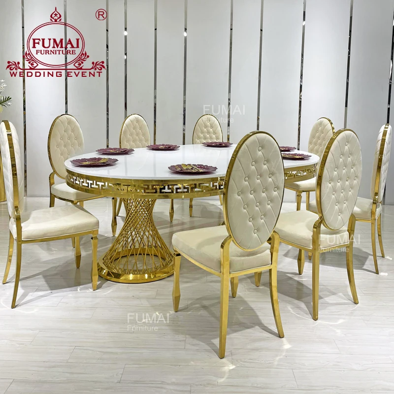 Oval stainless steel base mdf top banquet high gloss dining table
