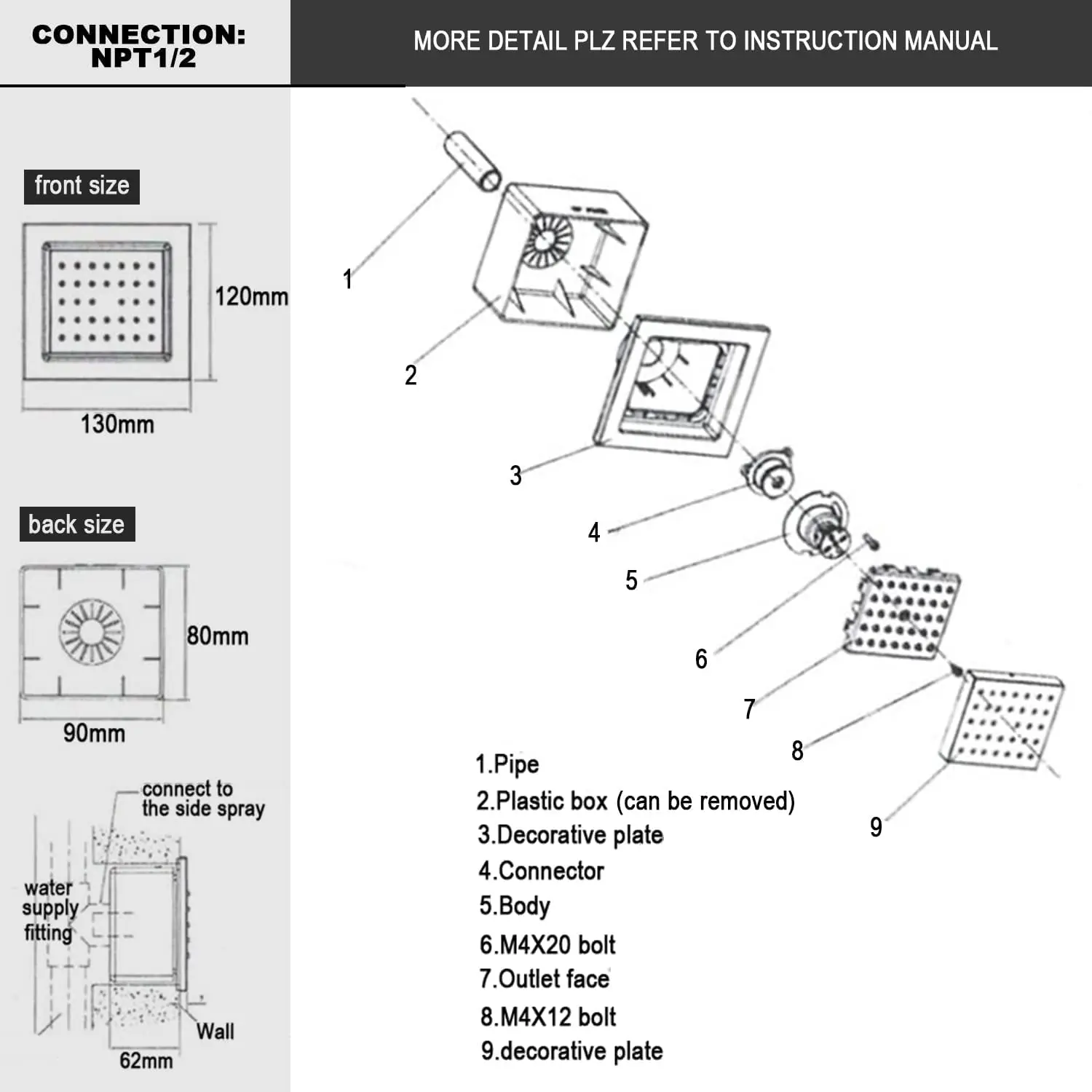 Thermostatic Full Body Shower System with High-Pressure Handheld Sprayer Brushed Gold Adjustable Large Body Jet
