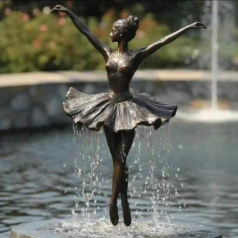 Custom public art brass ballerina statue Water skirt fountain Bronze sculpture