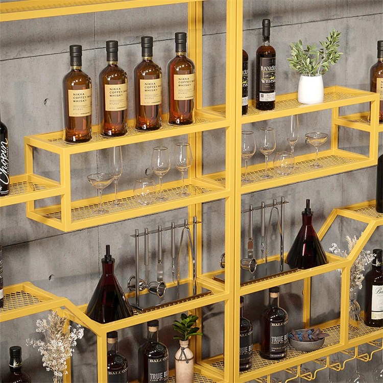 Cabinet Wall-Mounted Shelves Industrial Style Bar Wrought Iron Display Creative Restaurant Red Wine Rack