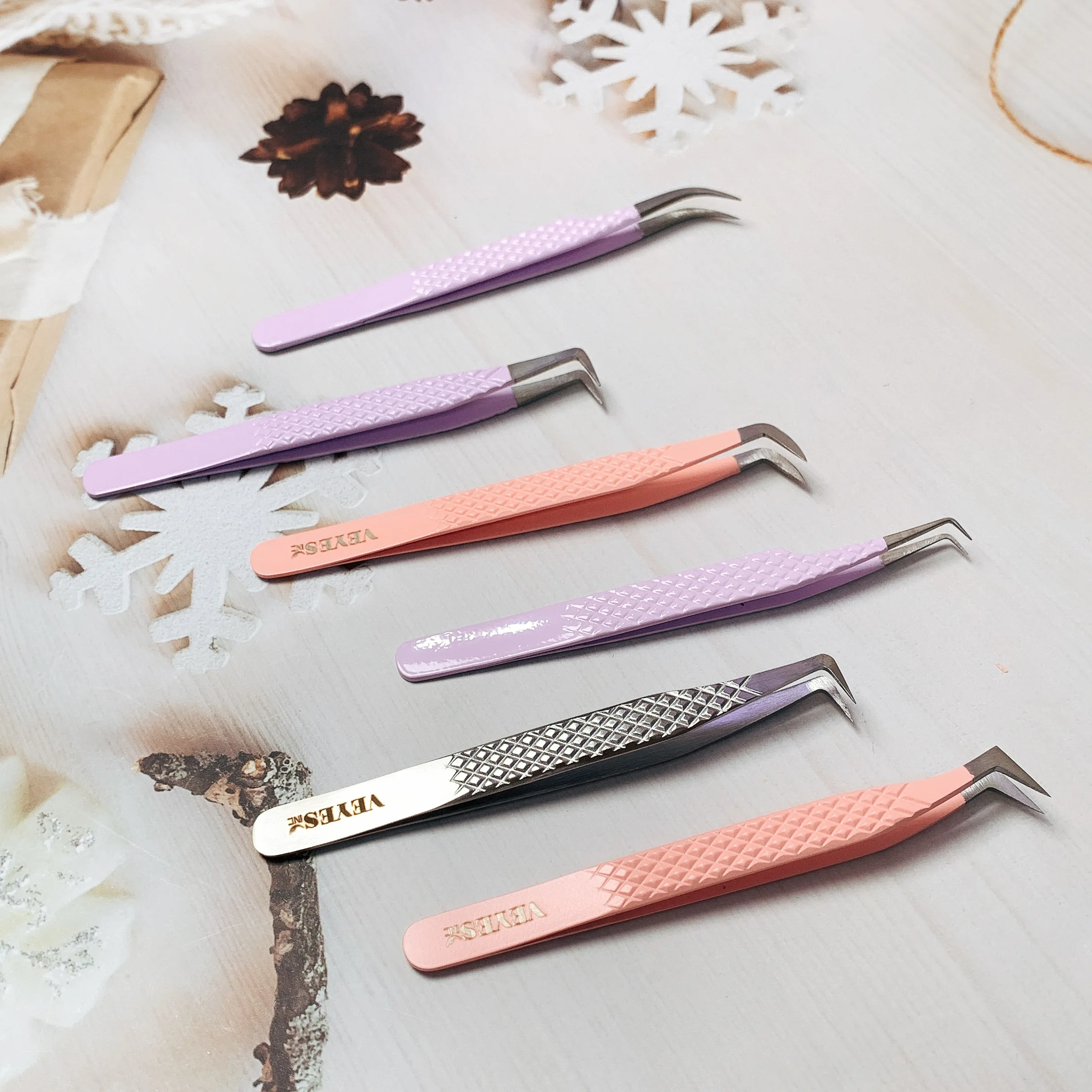 VEYES Custom Steel Eyelashes Tweezers Private Logo Lashes Applicators for Beauty Volume Tip Type