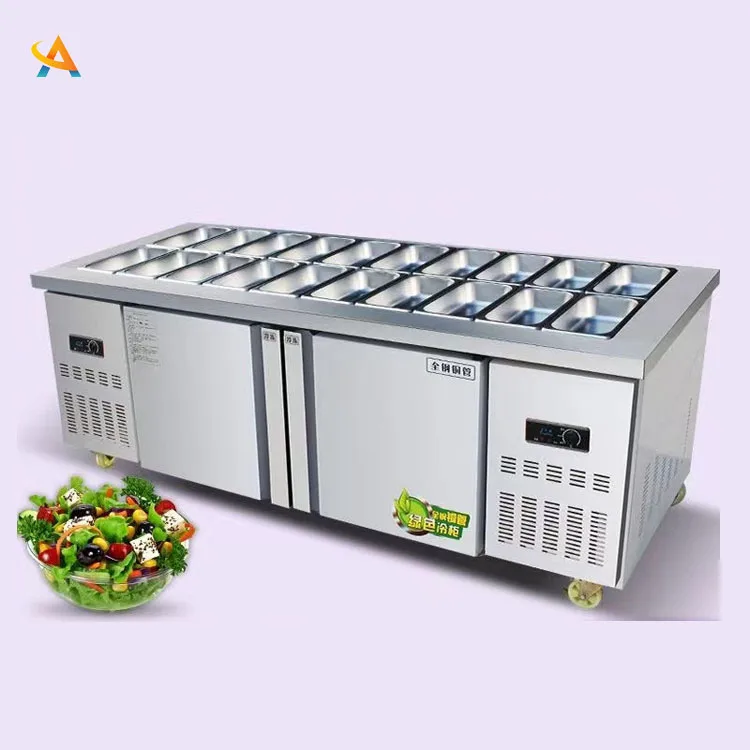 China Supplier Customize Professional Commercial Refrigeration Salad Counter Stainless Steel Workbench Pizza Counter