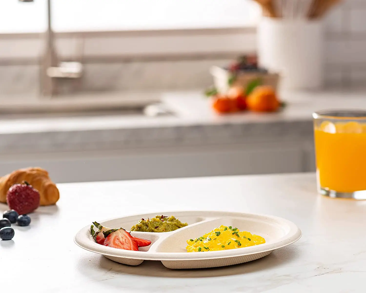 9 Inch Disposable Bagasse Paper Plates Unbleached Brown Natural Biodegradable Plate Sugarcane Plate