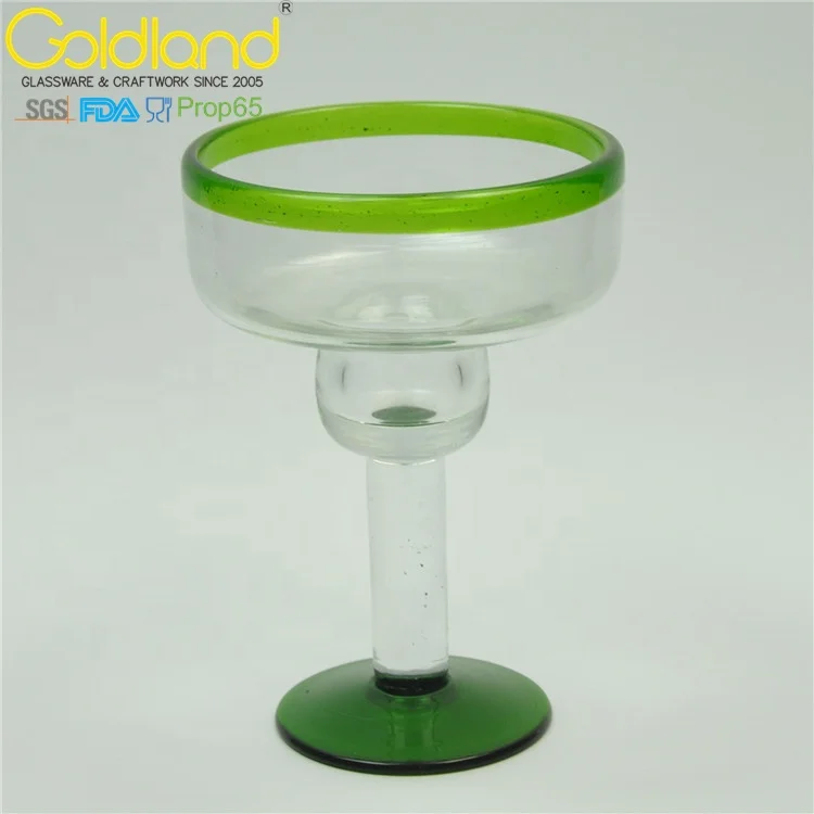 Mexican margarita cocktail glass hand-blown Green Rim Margarita Glass
