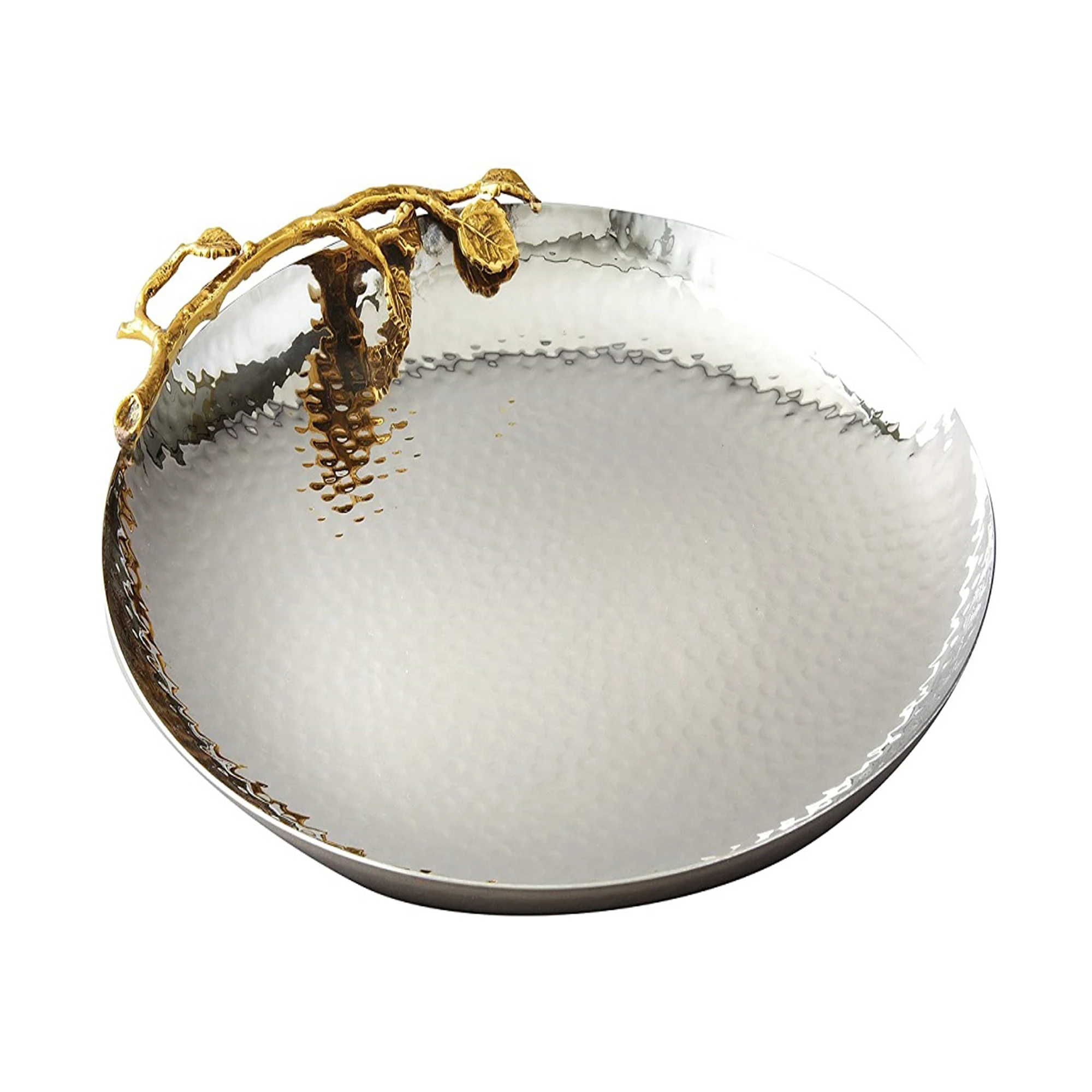 Metal Aluminium Restaurants & Hotels Dinner Set Christmas Decor Multi Sectional Mirror Silver Gold Plated Handle Serving Tray