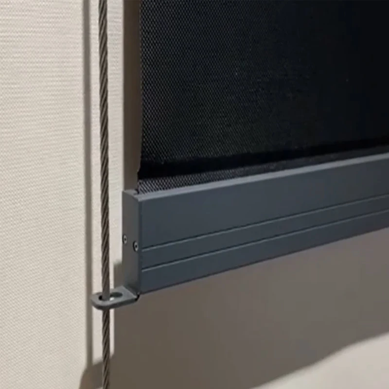 Smart Automatic pvc Outdoor roller blind electric wind proof waterproof steel wire zip track Motorized outdoor blind