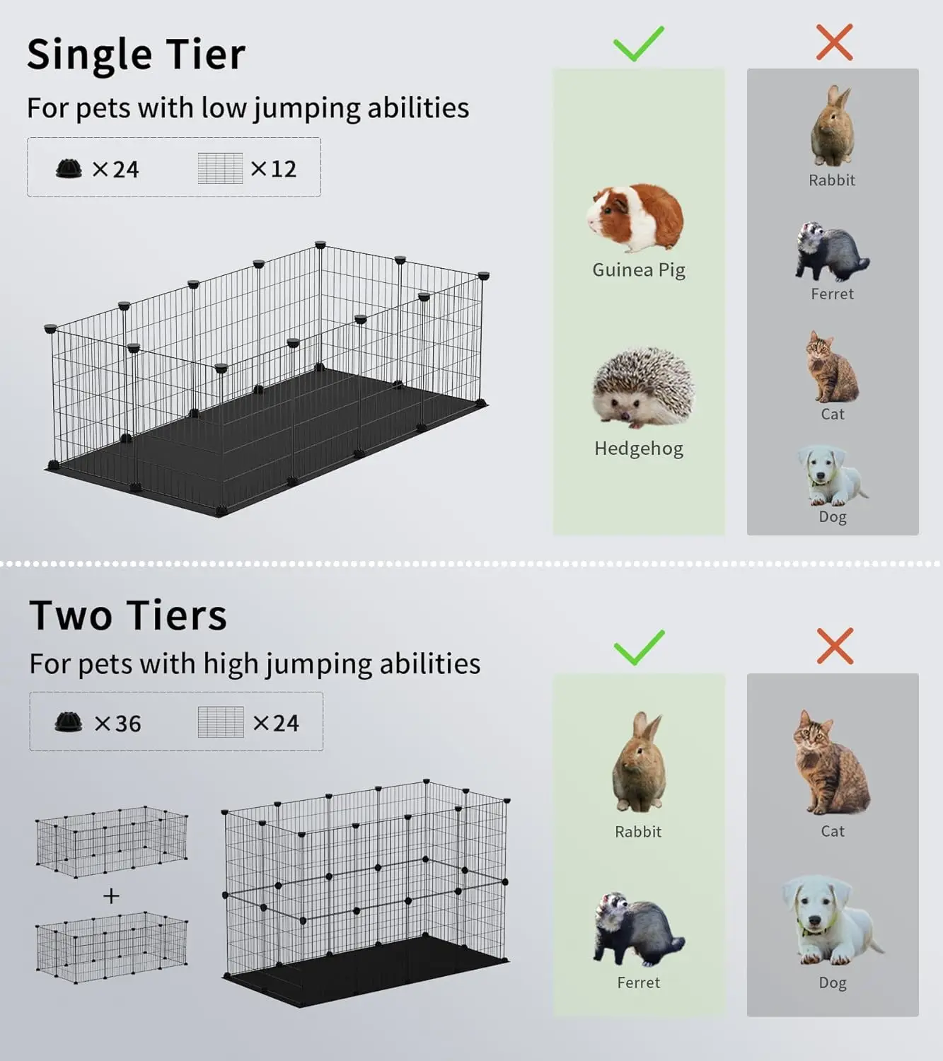 Indoor Outdoor 12 Panel Guinea Pig Rabbit Black DIY Pet Playpen Metal Wire Fence Small Animals Cage