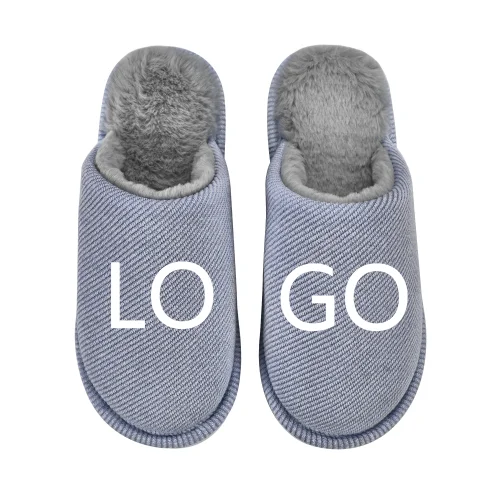 Зимние теплые пушистые домашние плюшевые мужские тапочки с индивидуальным логотипом