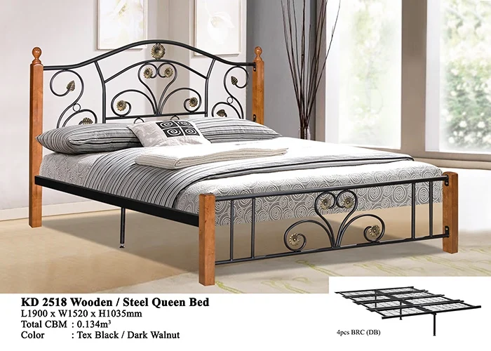 OEM ODM Antique Design Wooden Metal Steel Super Queen Bed Frame Design Twin Size Queen Size Bed Frame Platform